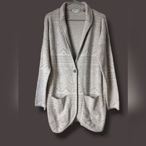 Prana Grey Tribal Print Cozy Organic Cotton Wool V-Neck Sevie Sweater Cardigan